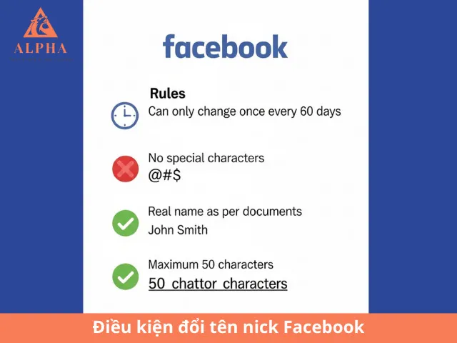 Bảng liệt kê các điều kiện đổi tên nick Facebook hợp lệ và quy định 60 ngày áp dụng trên desktop