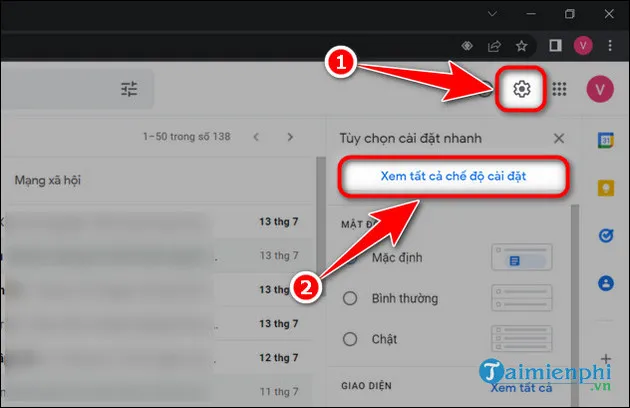 Mở cài đặt Gmail trên PC để truy cập các tùy chọn nâng cao