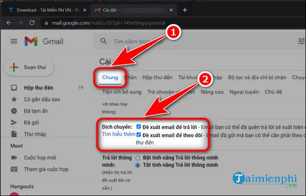 Kích hoạt tính năng nhắc nhở thông minh trong thẻ chung của cài đặt Gmail