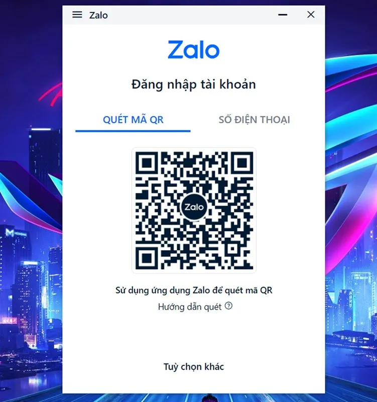 Cửa sổ đăng nhập Zalo trên máy tính, bao gồm tùy chọn quét mã QR và nhập mật khẩu, tối ưu hóa cách dùng zalo trên máy tính.
