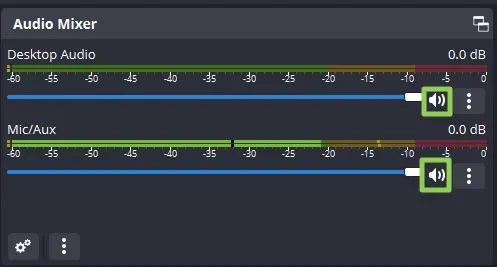 Kiểm soát âm thanh màn hình và micrô trong Audio Mixer của OBS Studio