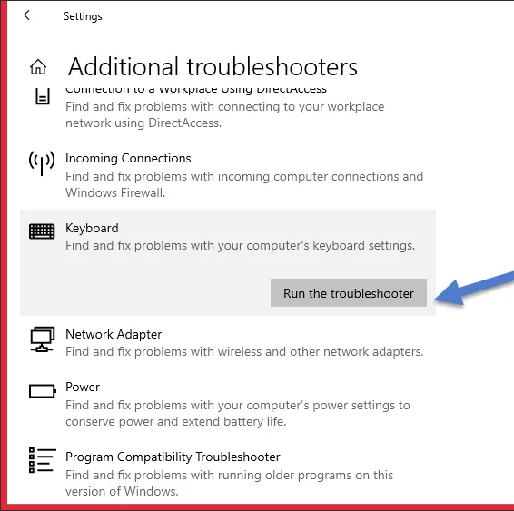 Chạy Troubleshooter cho Keyboard để tự động sửa lỗi bàn phím bị delay