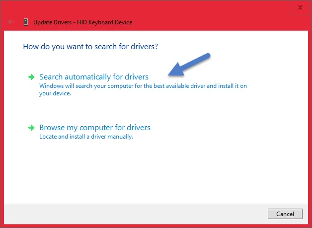 Chọn Search automatically for drivers để Windows tự động tìm kiếm bản mới nhất