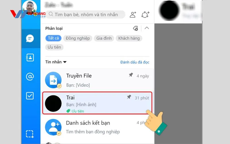 Giao diện đoạn chat Zalo trên PC trước khi gửi tài liệu PPT