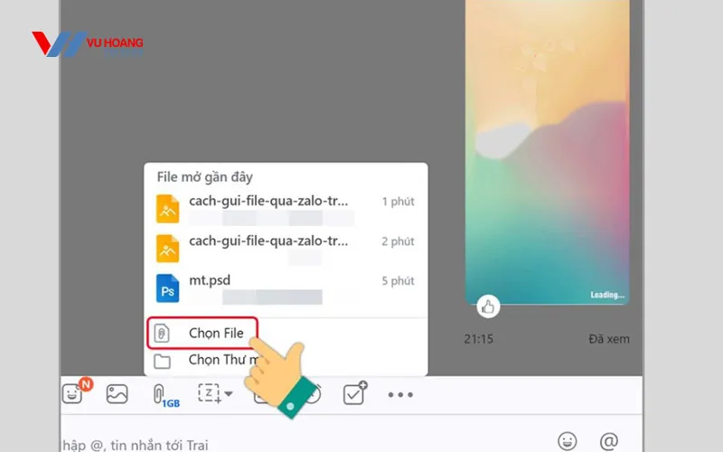 Tùy chọn gửi file hoặc gửi thư mục khi thực hiện cách gửi powerpoint qua zalo trên máy tính