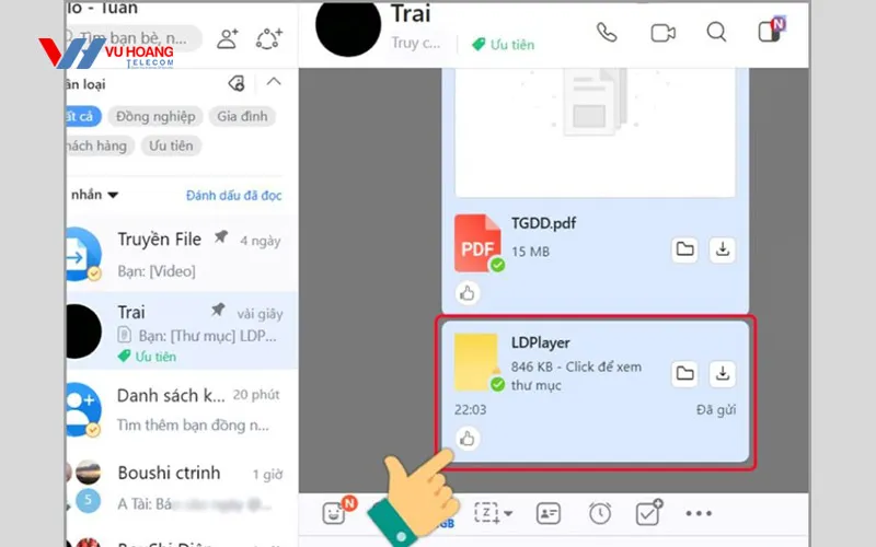 Thư mục chứa nhiều file PPT đã được gửi thành công qua nền tảng Zalo