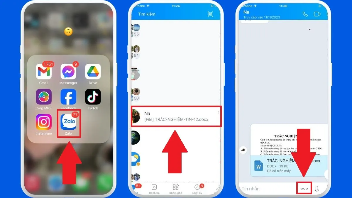 Cách gửi file Word qua Zalo trên điện thoại bước 3