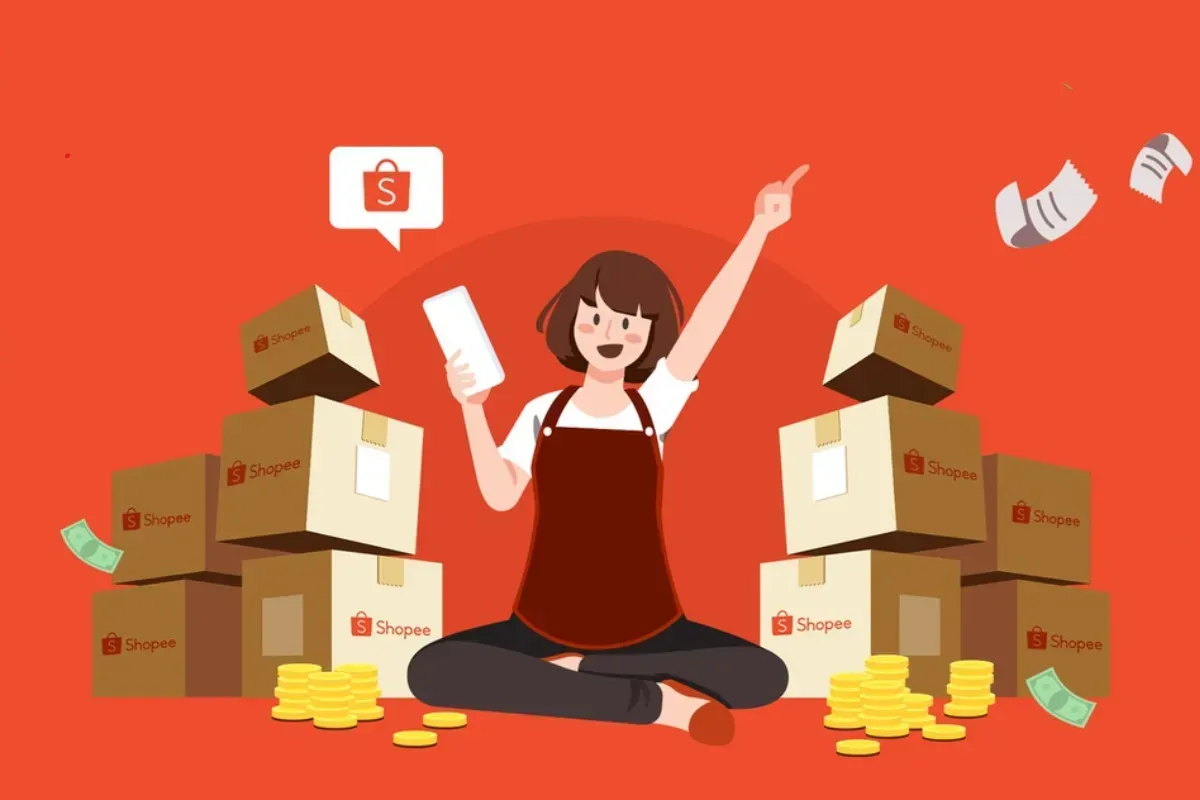 Ảnh chụp màn hình Shopee trên điện thoại hiển thị mục "Shop của tôi" và các đơn hàng chờ xử lý, minh họa cho việc chuẩn bị đơn hàng trước khi in.