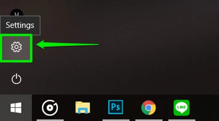Chọn mục Settings (Cài đặt) trên menu Start của Windows 10