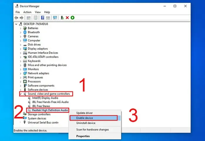 Ảnh minh họa Trình quản lý Thiết bị (Device Manager) trong hướng dẫn cách kích hoạt Windows 10 trên máy tính
