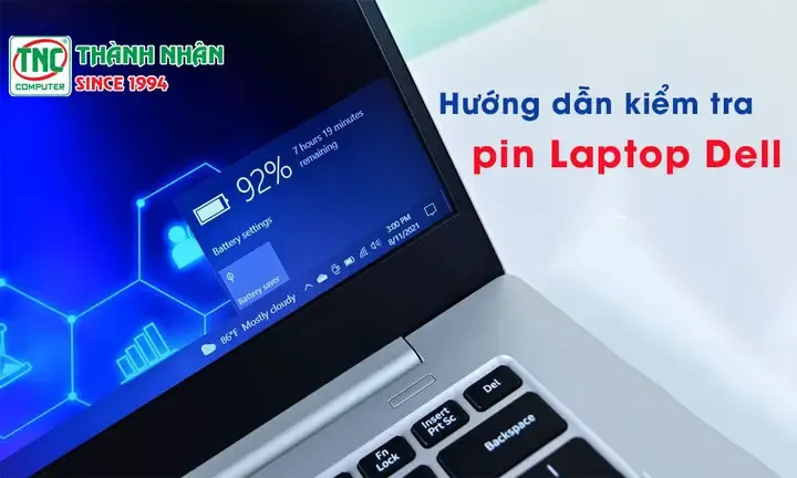 Minh họa màn hình laptop Dell hiển thị phần mềm chẩn đoán tình trạng pin