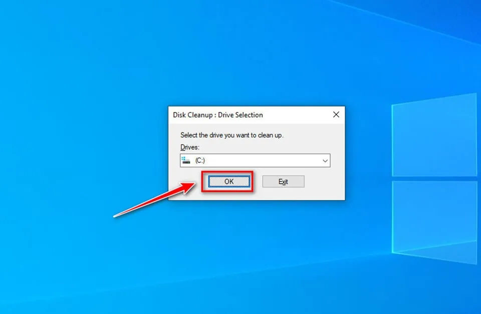 Giao diện chọn ổ đĩa C: (hệ thống) trong Disk Cleanup để bắt đầu tối ưu hóa tốc độ máy tính.