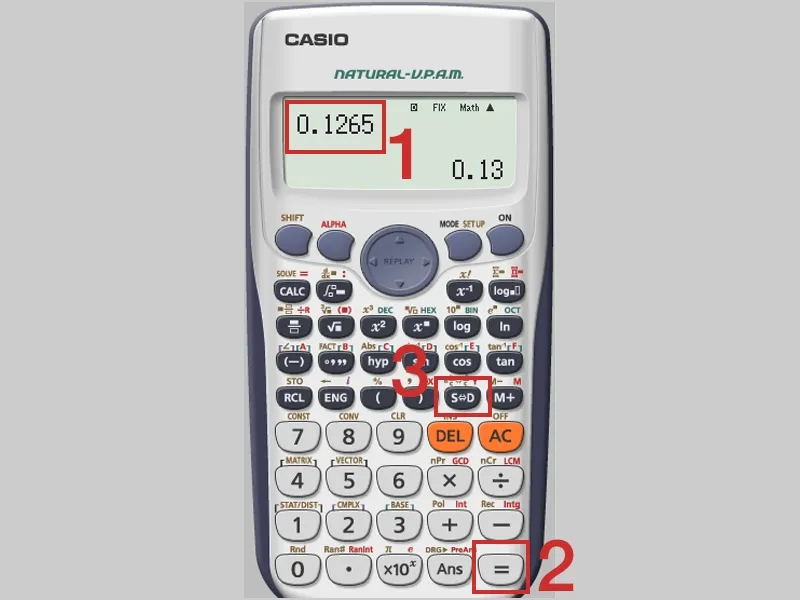 Thao tác nhấn phím S-D (Convert) để máy tính hiển thị kết quả làm tròn sau khi thiết lập chế độ FIX, hoàn thành cách làm tròn số trên máy tính