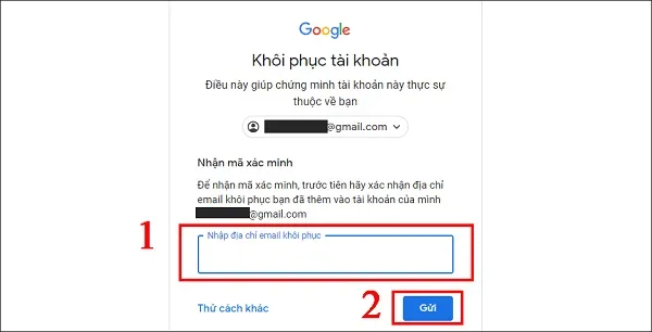 Nhập Địa Chỉ Email Khôi Phục đã cài đặt