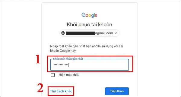 Xác minh bằng cách điền mật khẩu gần nhất