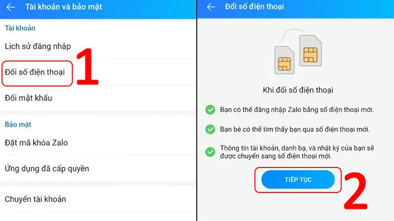 Chọn Thay đổi số điện thoại để cập nhật thông tin khôi phục Zalo