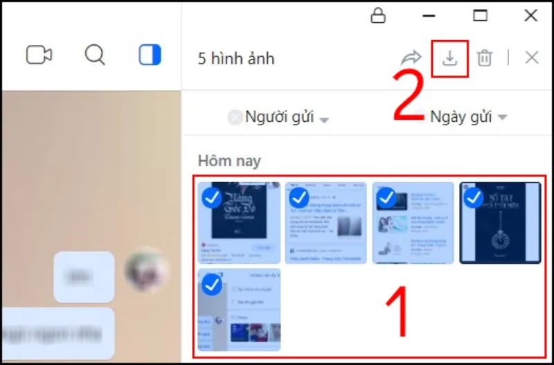 Chọn dấu tick xanh trên nhiều ảnh để thực hiện cách tải nhiều ảnh từ Zalo về máy tính