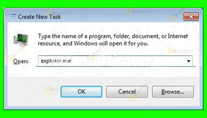 Nhập lệnh Explorer.exe vào trường Open để hoàn tất quy trình cách mở đóng băng máy tính