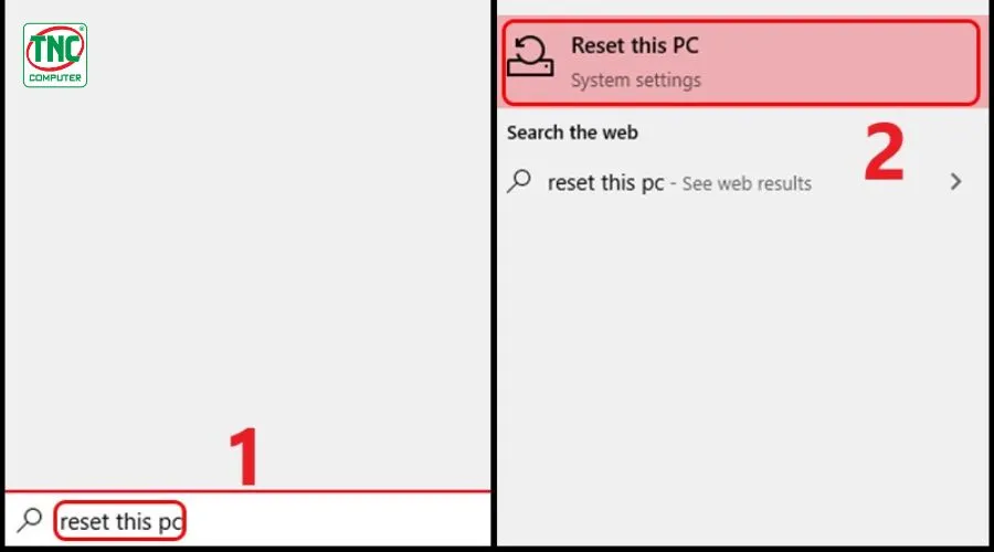 Mở cài đặt Reset this PC