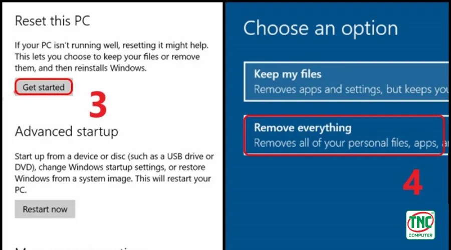 Chọn "Remove Everything" khi reset máy tính bàn