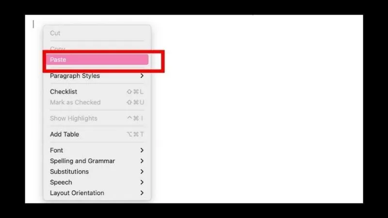 Hoàn tất thao tác dán dữ liệu đã sao chép trên máy tính MacBook bằng chuột phải