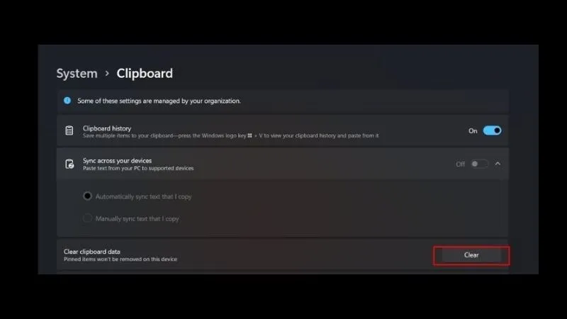 Xóa toàn bộ lịch sử sao chép (Clear clipboard data) qua cài đặt hệ thống Windows