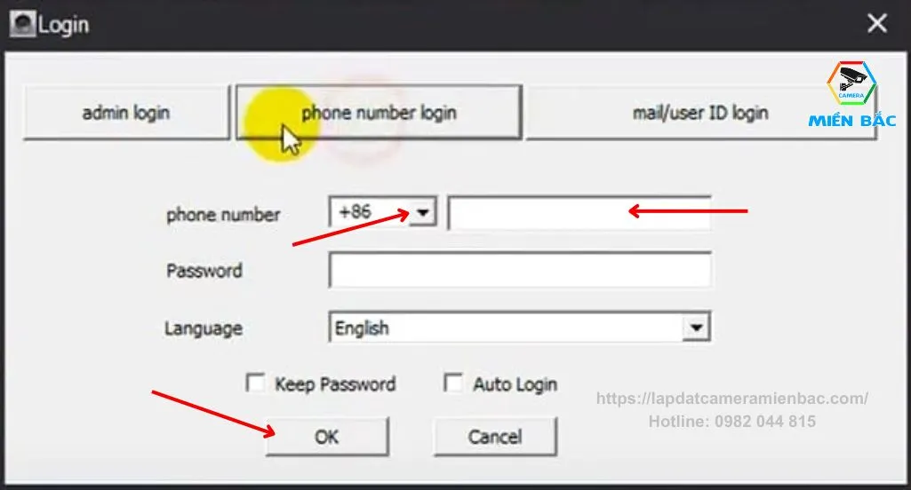 Thao tác đăng nhập Camera Yoosee trên máy tính bằng số điện thoại