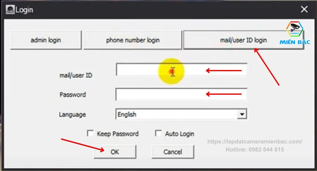 Đăng nhập và sử dụng camera máy tính Yoosee thông qua Email hoặc ID người dùng