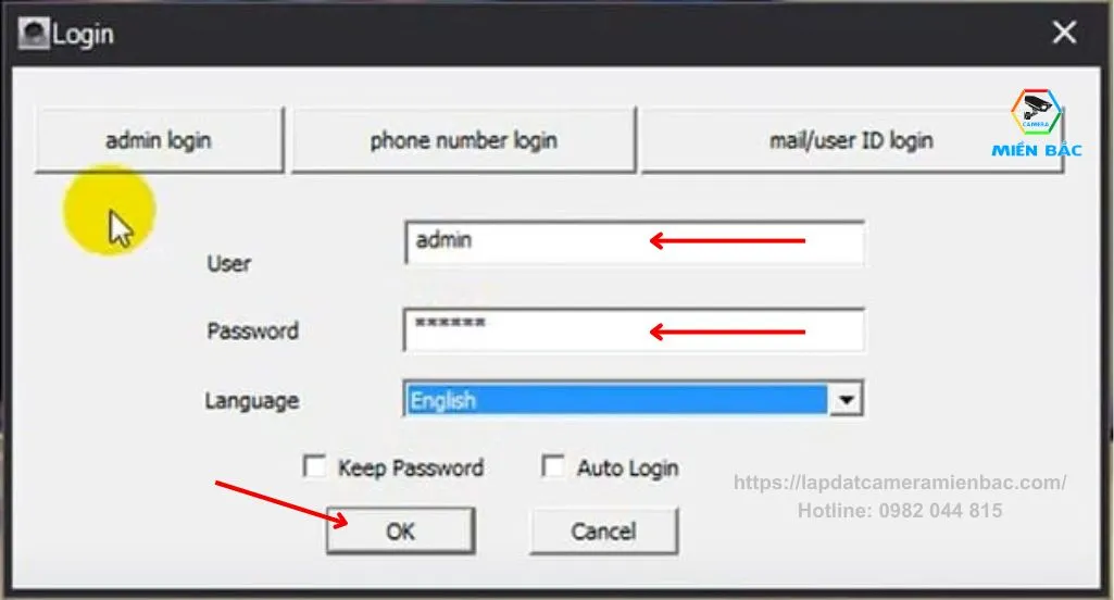 Chọn Admin Login khi muốn sử dụng camera máy tính bằng phương pháp chia sẻ link