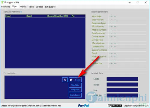 Lựa Chọn Nút Scan Để Phát Hiện Các Mạng Wifi Lân Cận Có Khả Năng Bị Bẻ Khóa