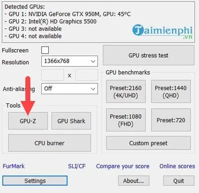 Sử dụng GPU-Z để kiểm tra thông số kỹ thuật chi tiết của bộ vi xử lý và card đồ họa trước khi chạy benchmark CPU