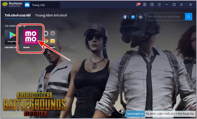 Màn hình đăng nhập ví điện tử MoMo sau khi cài đặt trên BlueStacks