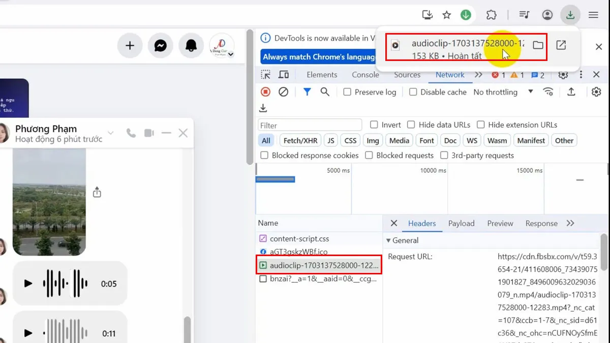 Cách tải file ghi âm trên Messenger về máy tính bước 5