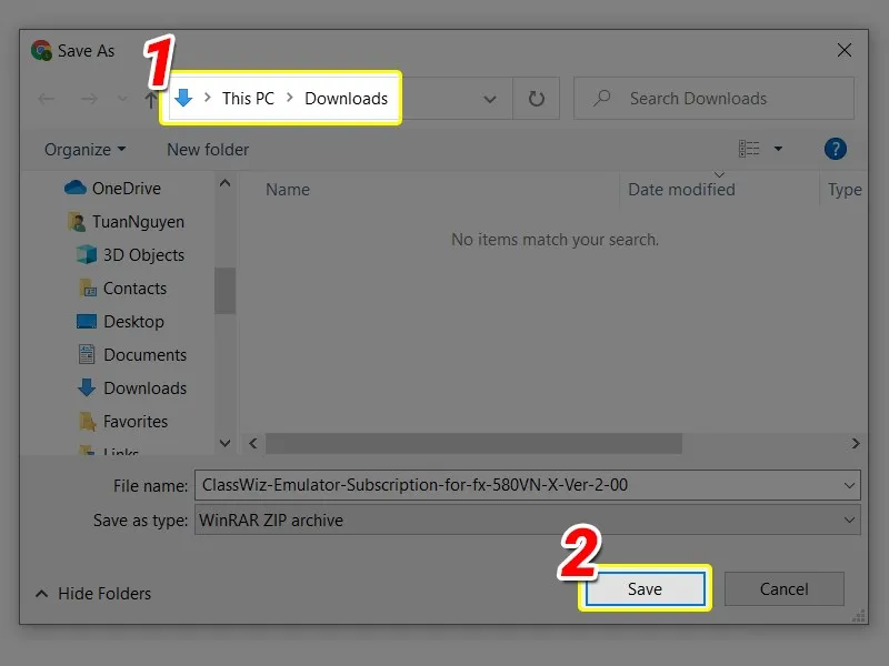 Cửa sổ Save As hiển thị vị trí lưu trữ file cài đặt giả lập Casio trước khi tiến hành cách tải máy tính casio