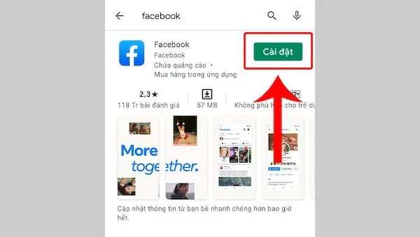Màn hình chờ cài đặt ứng dụng Facebook trên Android