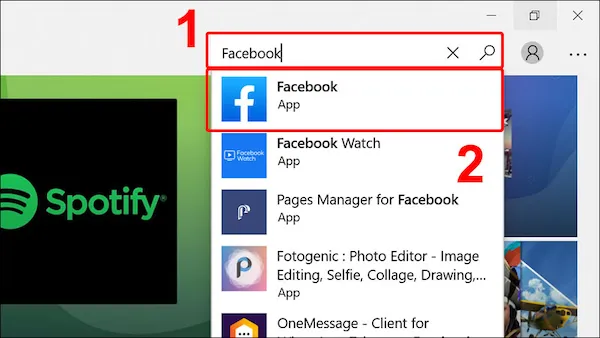 Tìm kiếm ứng dụng Facebook trên Microsoft Store