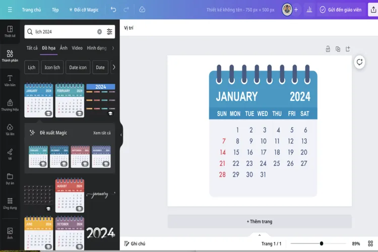 Tùy chỉnh mẫu lịch có sẵn thành bảng biểu chuyên nghiệp trong Canva