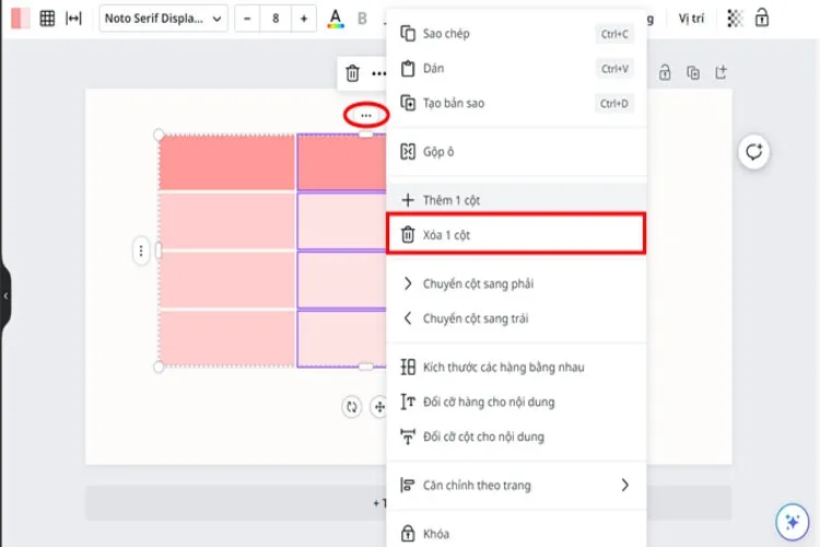 Thao tác tùy chỉnh, thêm, xóa, hợp nhất hàng và cột trong bảng Canva