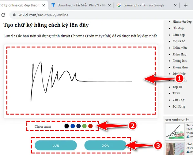 Giao diện công cụ tạo chữ ký online miễn phí và xem trước kết quả