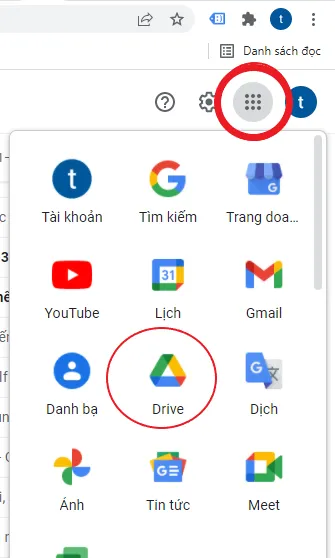 Truy cập Google Drive từ menu ứng dụng Google để bắt đầu cài đặt ổ đĩa ảo.