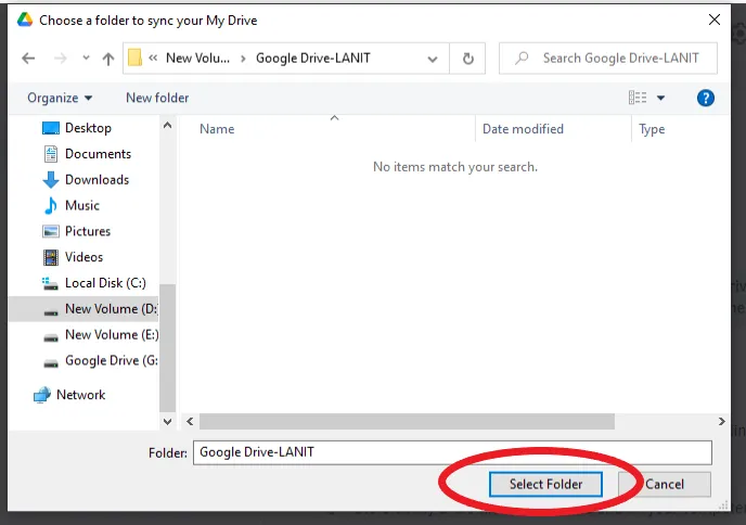 Xác nhận thư mục và vị trí lưu trữ mới đã chọn cho ổ đĩa đồng bộ.