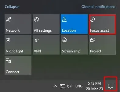 Bật Focus Assist để tạm thời vô hiệu hóa thông báo và tăng cường sự tập trung làm việc