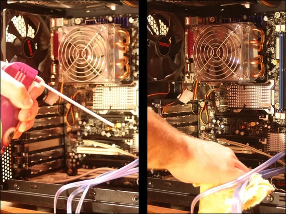 Sử dụng khăn ẩm lau sạch phần đáy case máy tính sau khi thổi bụi