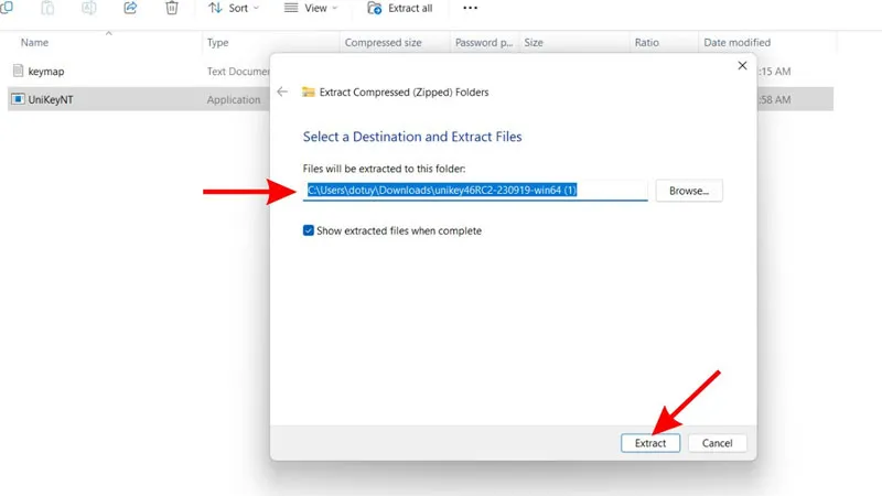 Cửa sổ hiển thị file Unikey đã được giải nén, sẵn sàng để khởi chạy