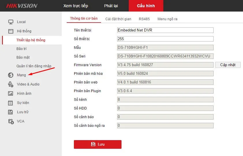 Truy cập vào mục Cài đặt nâng cao và Truy cập nền tảng trên giao diện web đầu ghi Hikvision