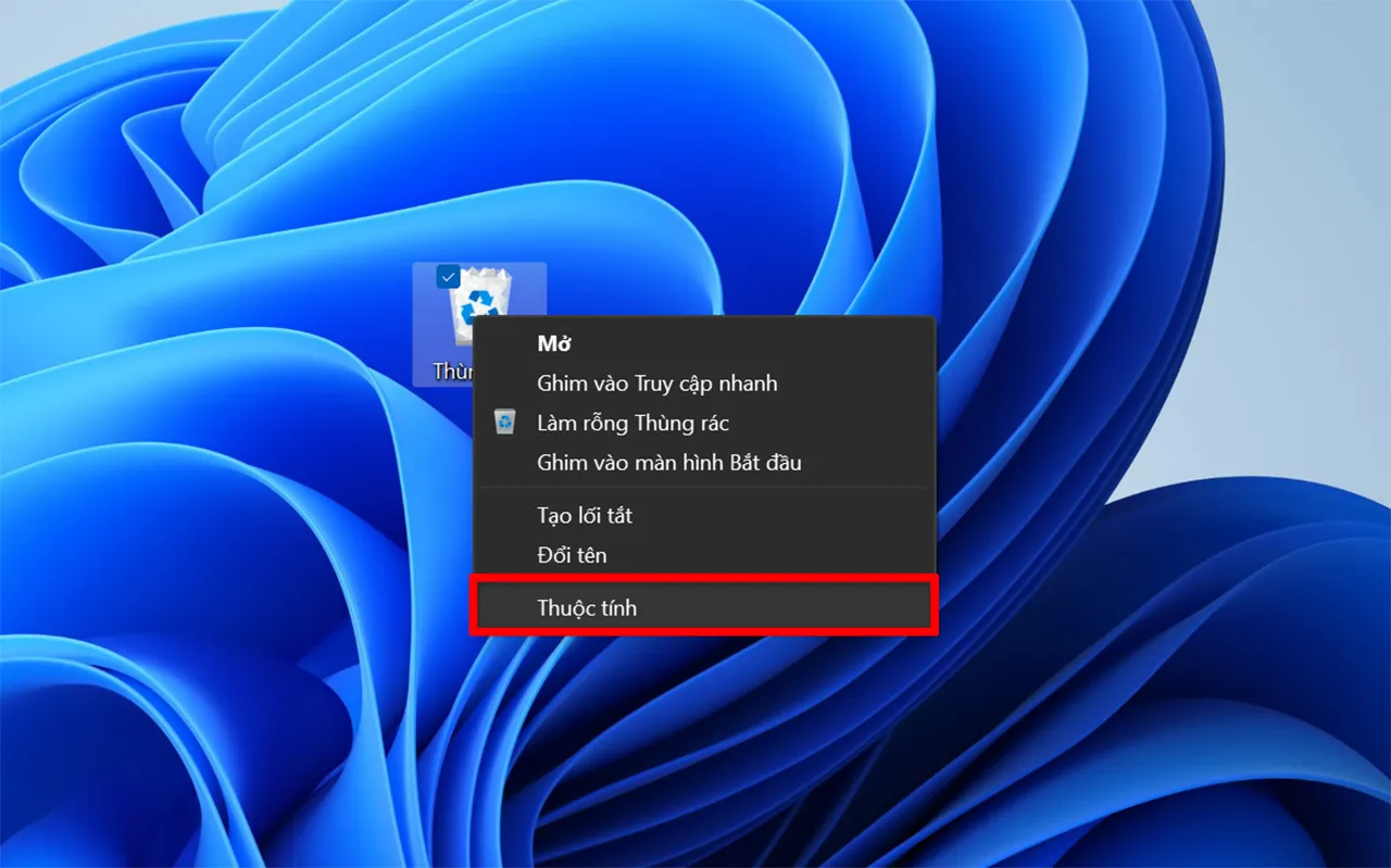 Cấu hình thuộc tính Recycle Bin để xóa file