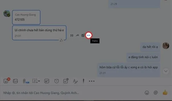 Chọn biểu tượng Thêm (dấu ba chấm) để hiển thị tùy chọn xóa nhiều tin nhắn Zalo