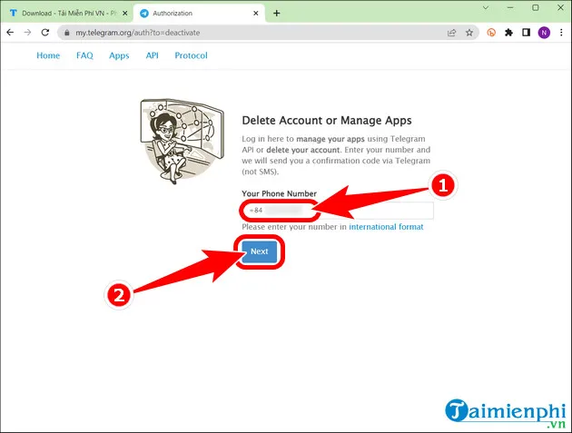 Giao diện đăng nhập số điện thoại để bắt đầu quy trình allintitle:cách xóa tài khoản telegram trên máy tính