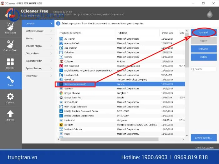 Sử dụng phần mềm CCleaner để tối ưu và thực hiện cách xóa ứng dụng trên máy tính Dell hiệu quả hơn.