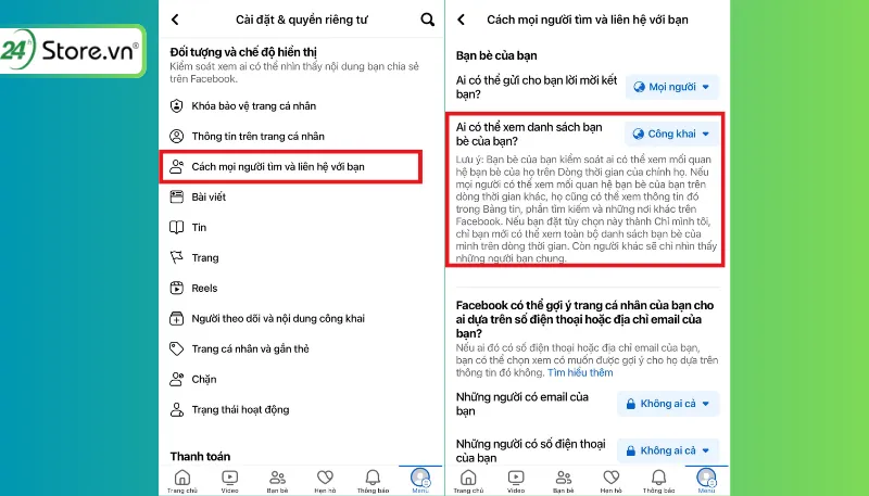 Tùy chọn Ai có thể xem danh sách bạn bè của bạn trong cài đặt quyền riêng tư trên Facebook